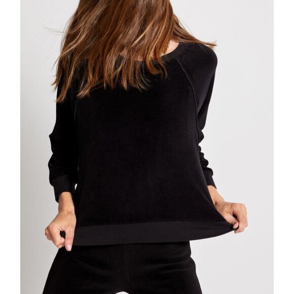 SUZIE KONDI The Saba Raglan Top Sweatshirt in Velour Black Size Small - Picture 1 of 4